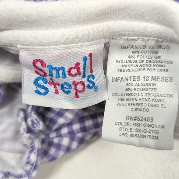 Vintage Small Steps Bubble Romper Girls Size 12m Purple Gingham Fish - Picture 4 of 4